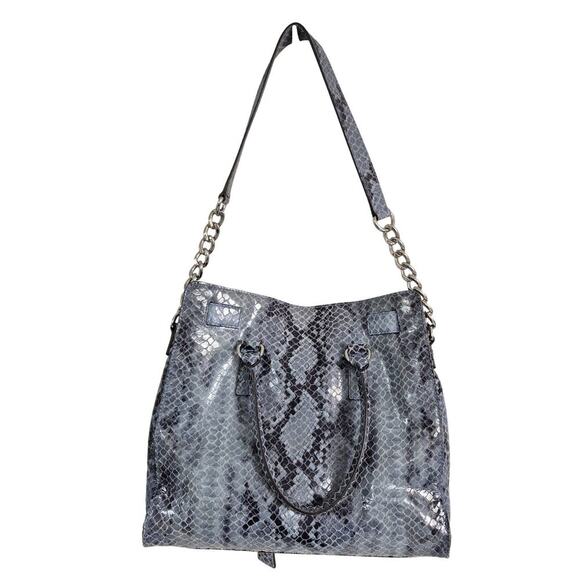 Michael Kors MK Hamilton Blue Gray Python Leather Tote Shoulder Bag Purse  EUC - Picture 2 of 8